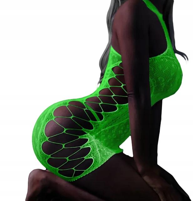 Glow In The Dark Mesh Bodystocking With A Hole Fluo Dress R.uni