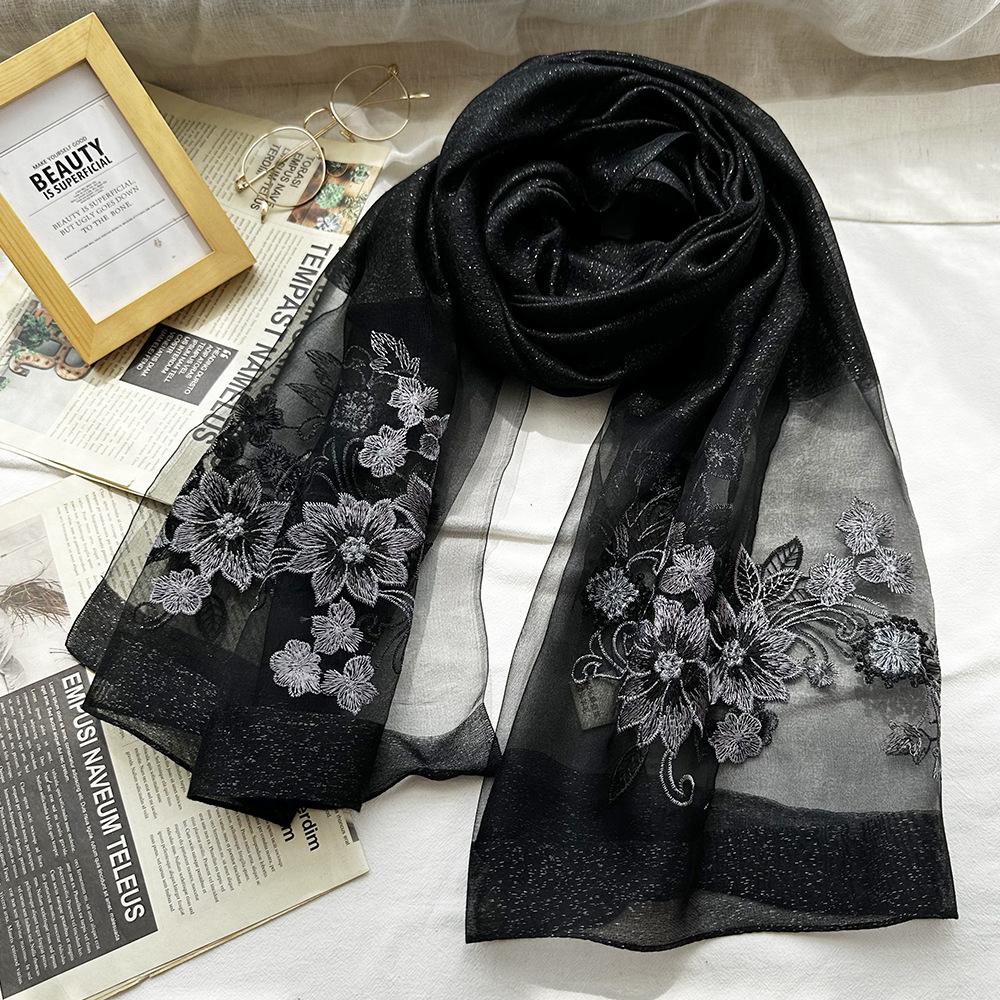 

Темпераментный шелковый шарф с цветочной вышивкой для людей среднего и пожилого возраста, новый качественный шерстяной шарф на осень 190*75cm