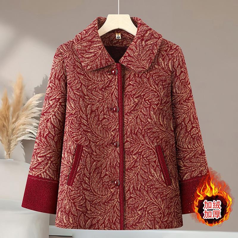 Middle-aged and old autumn women's coat mother's large size velvet thickened old lady winter woolen clothes for the elderly and grandma