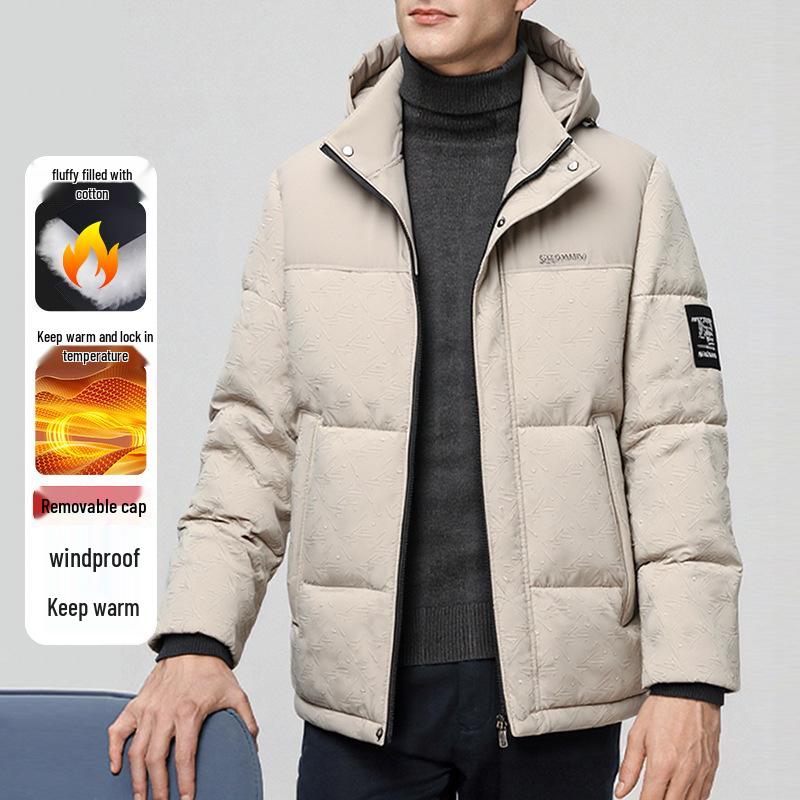 

Мужская куртка с капюшоном на хлопковой подкладке: Повседневное, Теплое, Короткое Зимнее Пальто для Отцов Среднего Возраста, Новая Коллекция 2025 XL