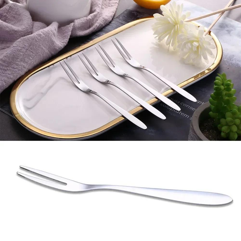 1Pc Stainless Steel Fruit Fork Household Dessert Cake Salad Cutlery Fork Two-toothed Small Fork Kitchen Mini Silver Cutery Fork