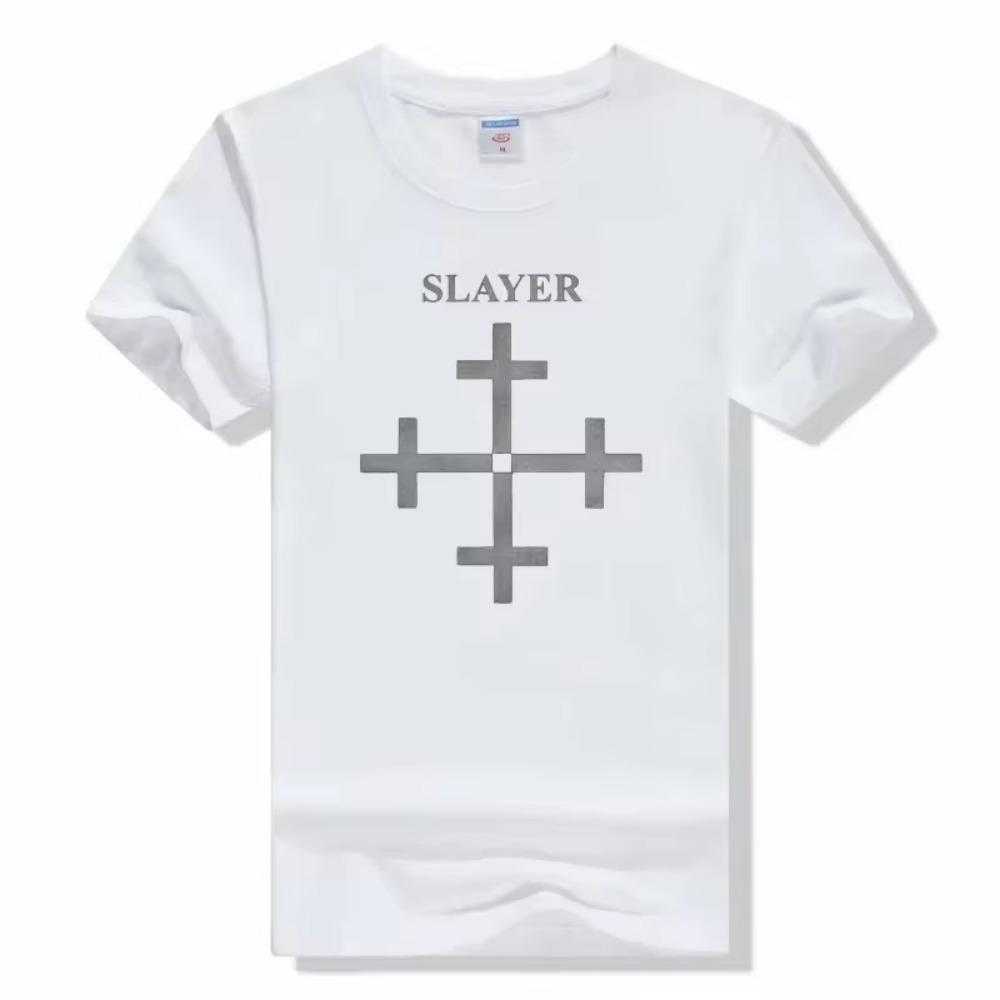Camiseta de banda de metal Slayer con estampado de moda urbana, cuello redondo, manga corta, algodón, rock, talla grande, unisex, de alta calidad.