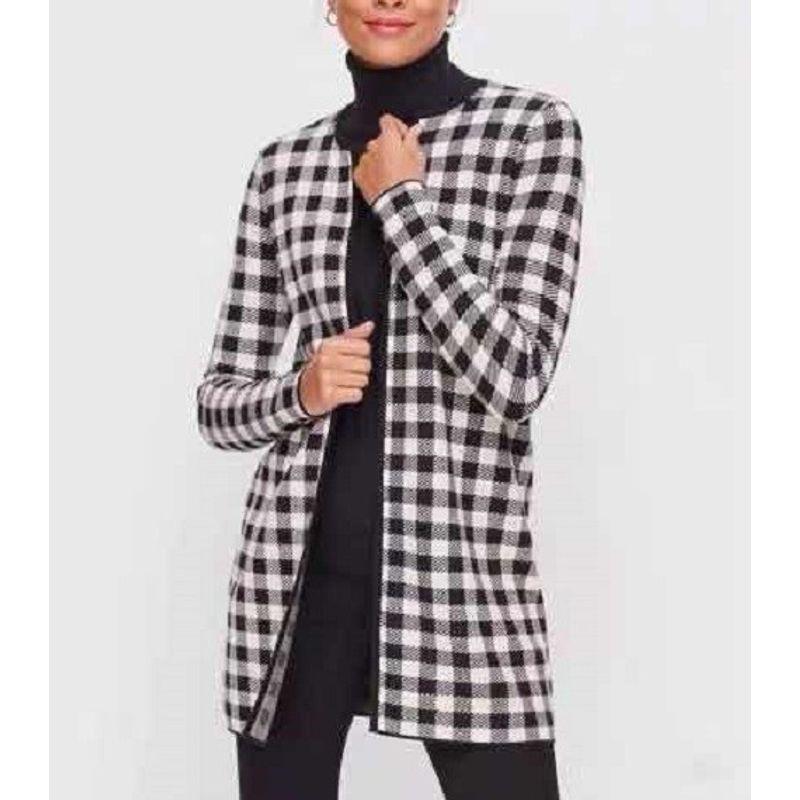 

Texture without Buckle Fall and Winter Fashion Chubby Girl Casual Sweater Black and White grid XLP