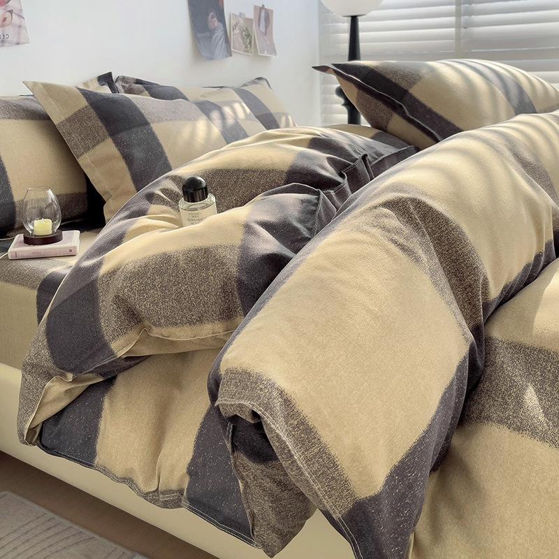 Class A Maternal And Infant Grade Small Fresh Pure Abraded Four-Piece Set Skin-Friendly Bed Sheet Washed Cotton Quilt Cover Student Dormitory 3Pcs Set