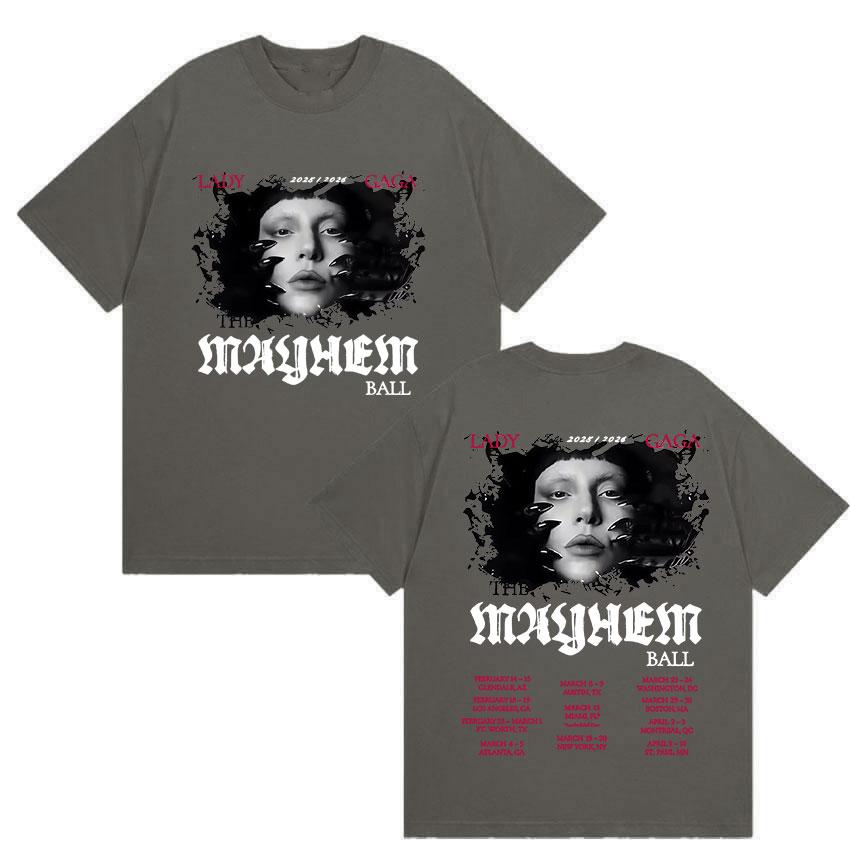 Lady Gaga The Mayhem Ball Album Tour 2025 Print T-Shirt Unisex Women Hip Hop Retro Style Cotton Oversized T Shirts Fans Streetwear