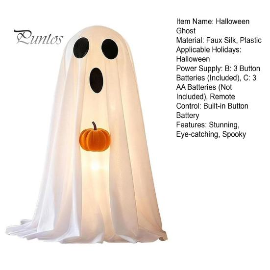 Children Party Favors Halloween Ghost Decoration, Light-Up White with Pumpkin, Indoor Holiday Home Decorations Cute Standing Tabletop for Decor