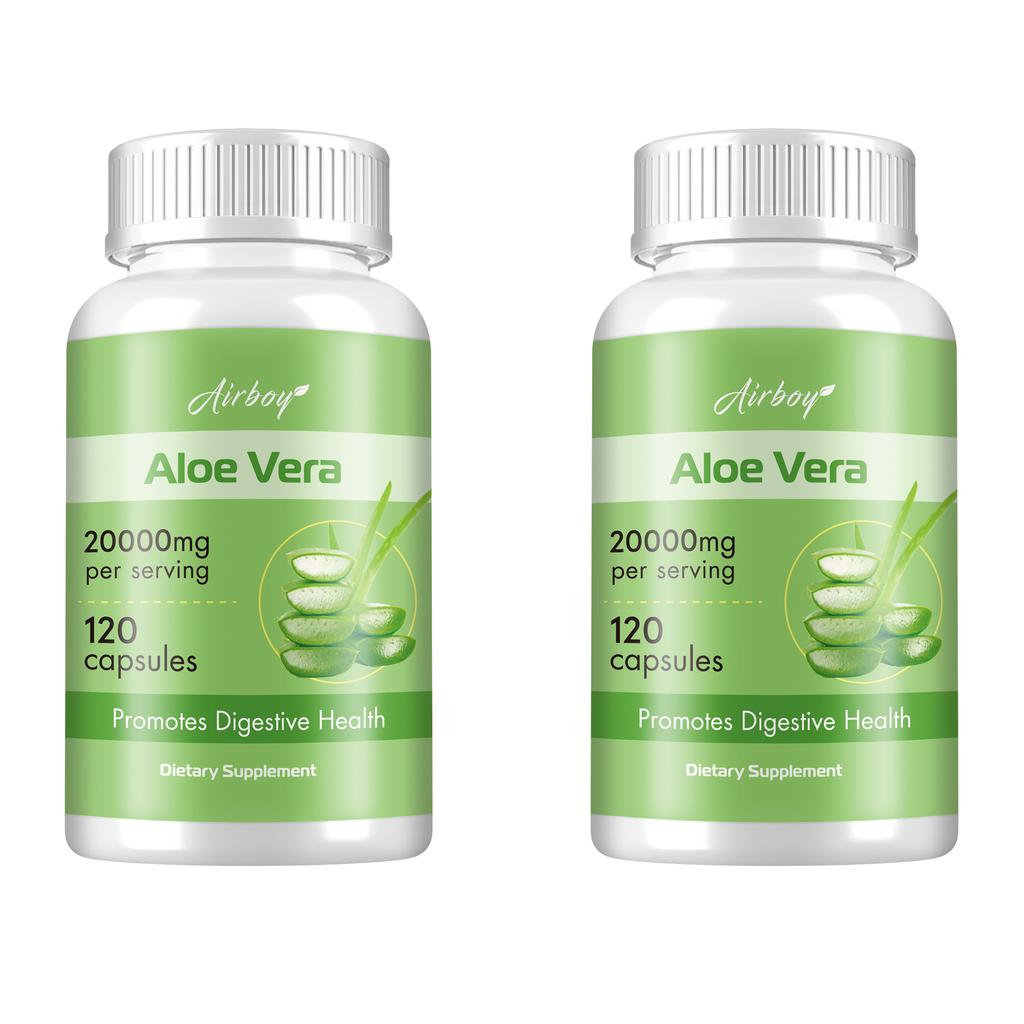 Capsule di aloe vera, integratore naturale, contenente 20.000 mg di estratto di aloe vera, adatte agli adulti.