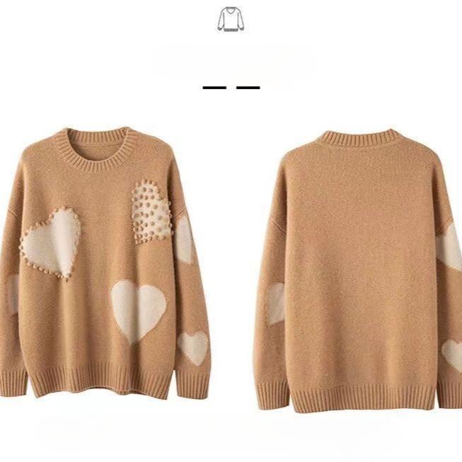 Women's Wool Sweater Thick Warm Loose Pullover Wool Sweater Casual Color Block Pullover Knit Jumper