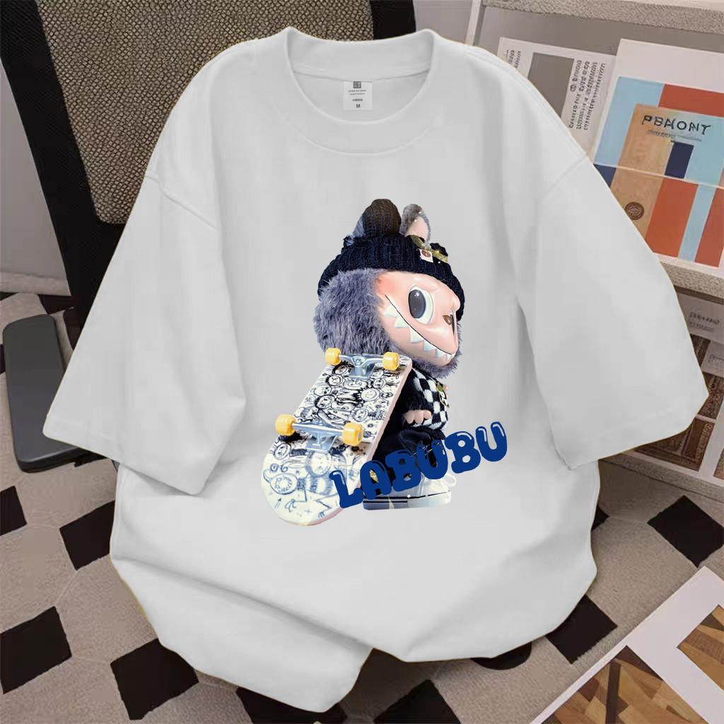 LABUBU Printed Women's Round Neck Short Sleeve Fashion Versatile LABUBU Skateboarding Style T-shirt Summer Casual Street Top