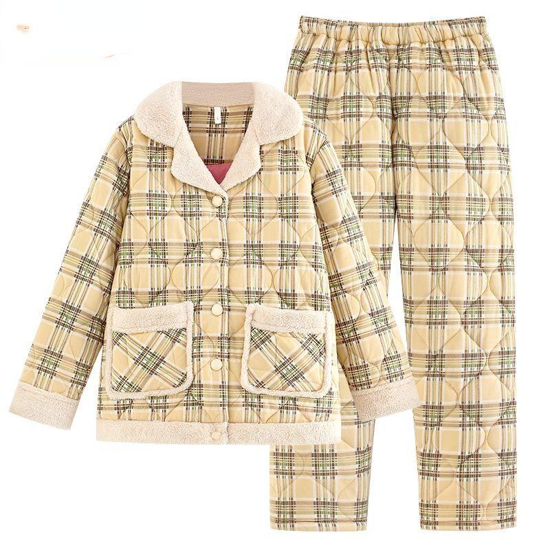 Нові жіночі піжами осінь-зима Теплий одяг з бавовняною підкладкою Тришаровий бавовняний одяг для сну Великий розмір Домашній одяг