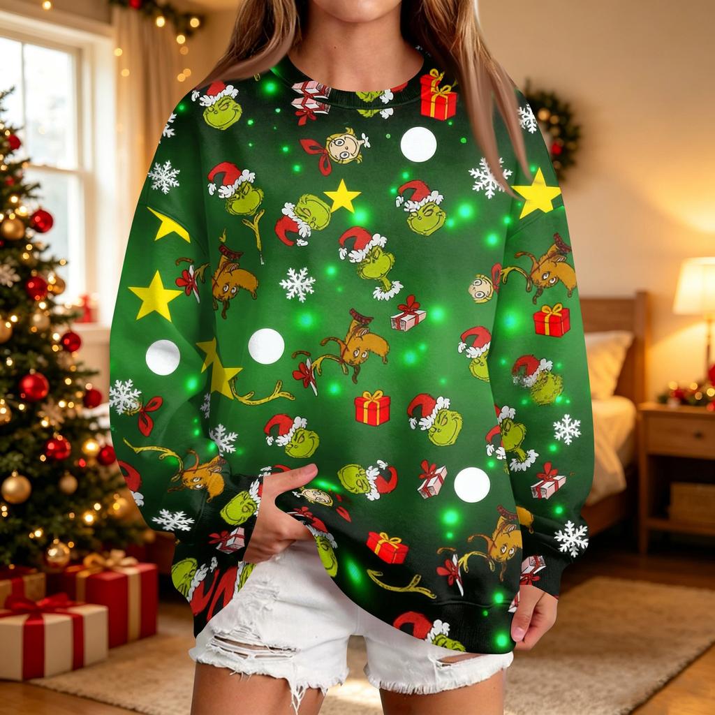 Women's Casual Christmas Print Neck Pullover Sweatshirt
