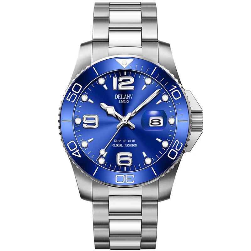 Men’s Fashionable Luminous Quartz Watch with Steel Band and Calendar