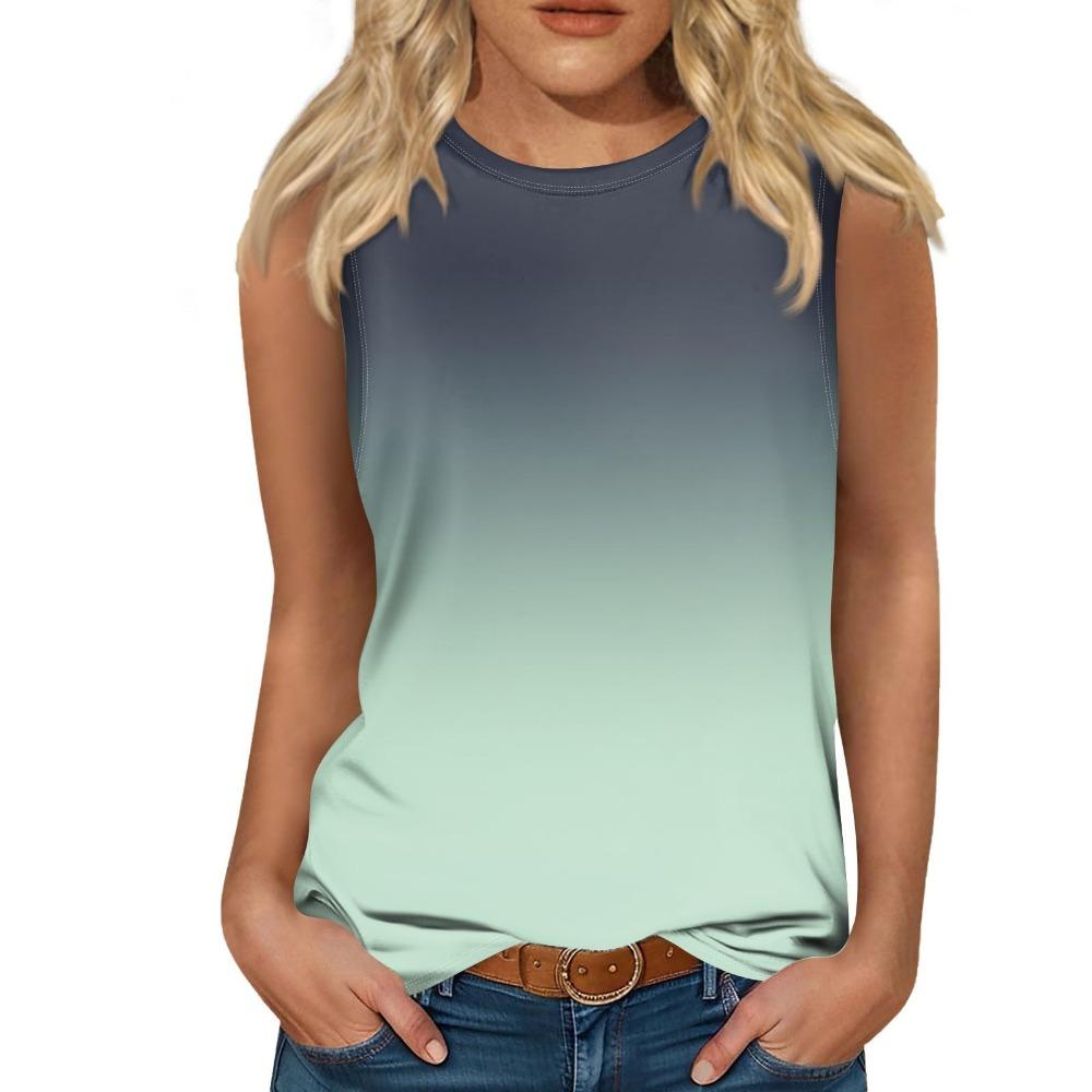 Gradient Color 3D Printed Vest for Women's Round Neck Casual Vest