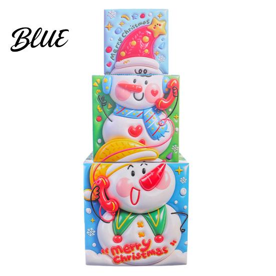 Stackable Xmas Ornaments 3Pcs Christmas Gift Box, Layered Cube Plastic Boxes with Santa Festive Storage Bins Snowman Reindeer, Tabletop Display