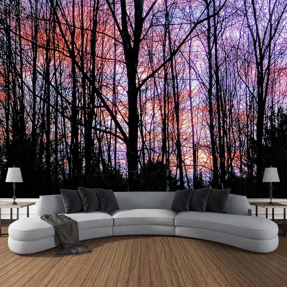 Forest landscape tapestry wall hanging living room bedroom fabric decoration background Bohemian hippie picnic mat bed sheet