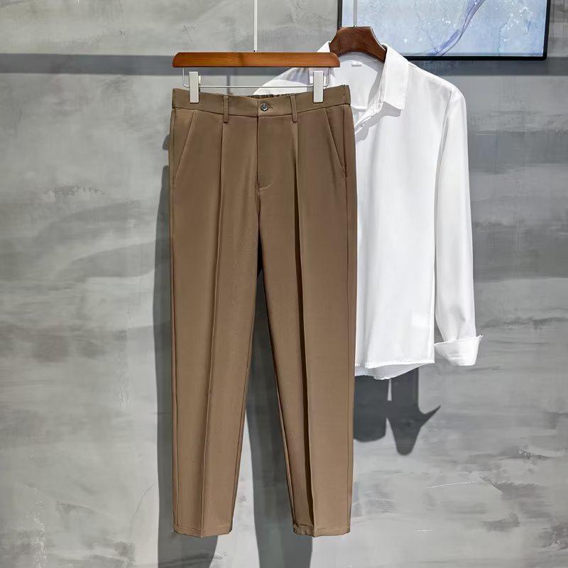 Men's Slim Summer Nine-Point Suit Trousers - Lightweight and Trendy