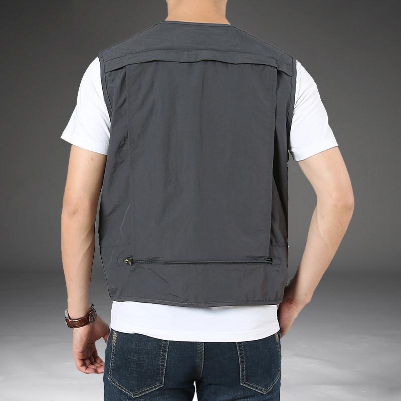 Men's Quick-Drying Multi-Pocket Vest for Outdoor, Plus Size, V-Neck, Perfect for Spring, Autumn, and Fishing