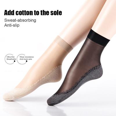 Cotton Soled Silk Stockings Sweat-absorbing Anti-skid Anti Snagging Stockings Lightweight Breathable Women Short Socks