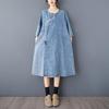 New Vintage Summer Denim Dress Women Plus Size Elegant Loose Blue Maxi Basic Dresses O Neck