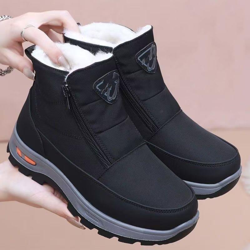 Womens Winter Cotton Boots Soft Sole Non Slip Plush Warm Mom Shoes Furry Snow Boots Flat Ankle Boots