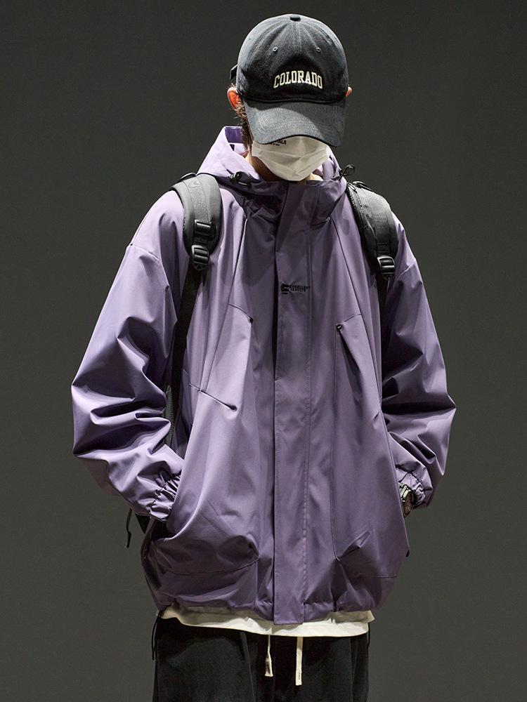 Men's Retro Street Style Hooded Jacket - Oversized, Solid Color, Trendy Brand