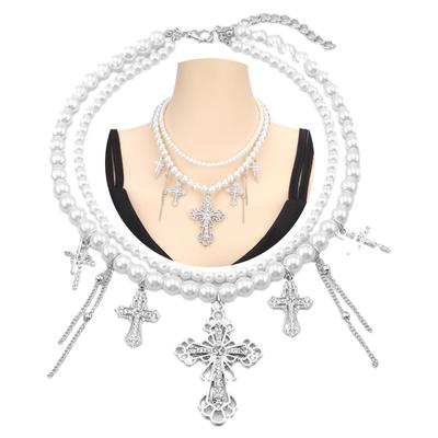 Elegant Vintage Charm Clavicular Chain Fashionable and Spiritual Crosses Pendant Necklace Stackable Pearls Neck Chains
