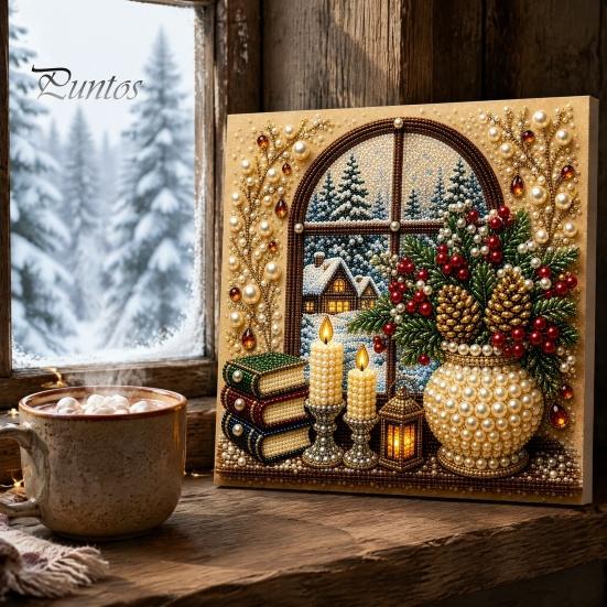 Christmas Home Decoration Faux Pearl Art Kit, DIY Snowman Painting 3D Festive Living Room Accents Xmas Scenes Crafting Project for Adults Beginners,