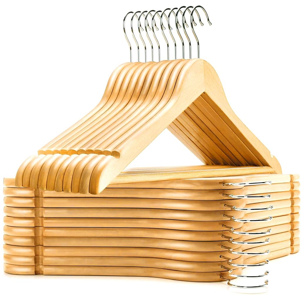 MIGABER Set of Premium Wooden Suit Prevents Clothes from Perfect for and Leaves No Made from Premium Natural and Rotation 20-Piece Hangers, Sagging,