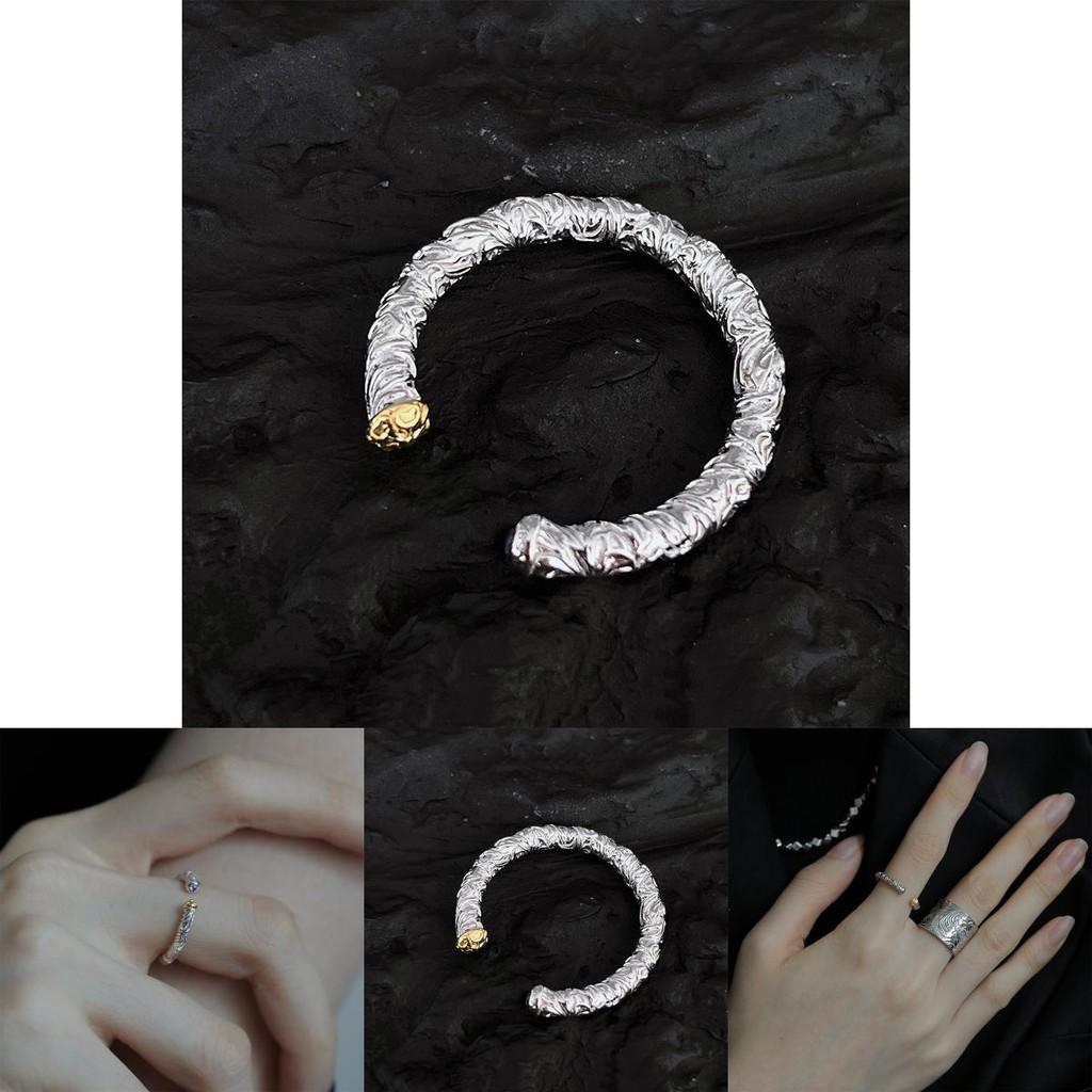 Fashionable High-end Geometric Open Ring For Women With Antique Aesthetic And Floral Details