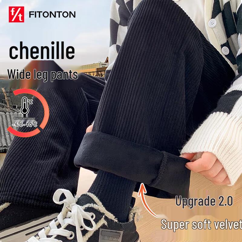 FitonTon Women's Chenille Wide-Leg Pants