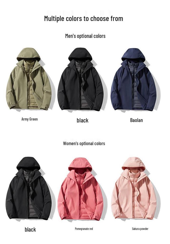 Men's 3-in-1 Camouflage Jacket: Warm, Windproof, Waterproof, Detachable 90% Down Liner for Outdoor Winter Mountaineering