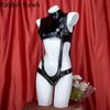 Anime Giapponese Donna Body in Pelle Nera Vestiti Aderenti Ragazza Motociclista Punk Cyber Outfit Uniforme Costume Cosplay 18+
