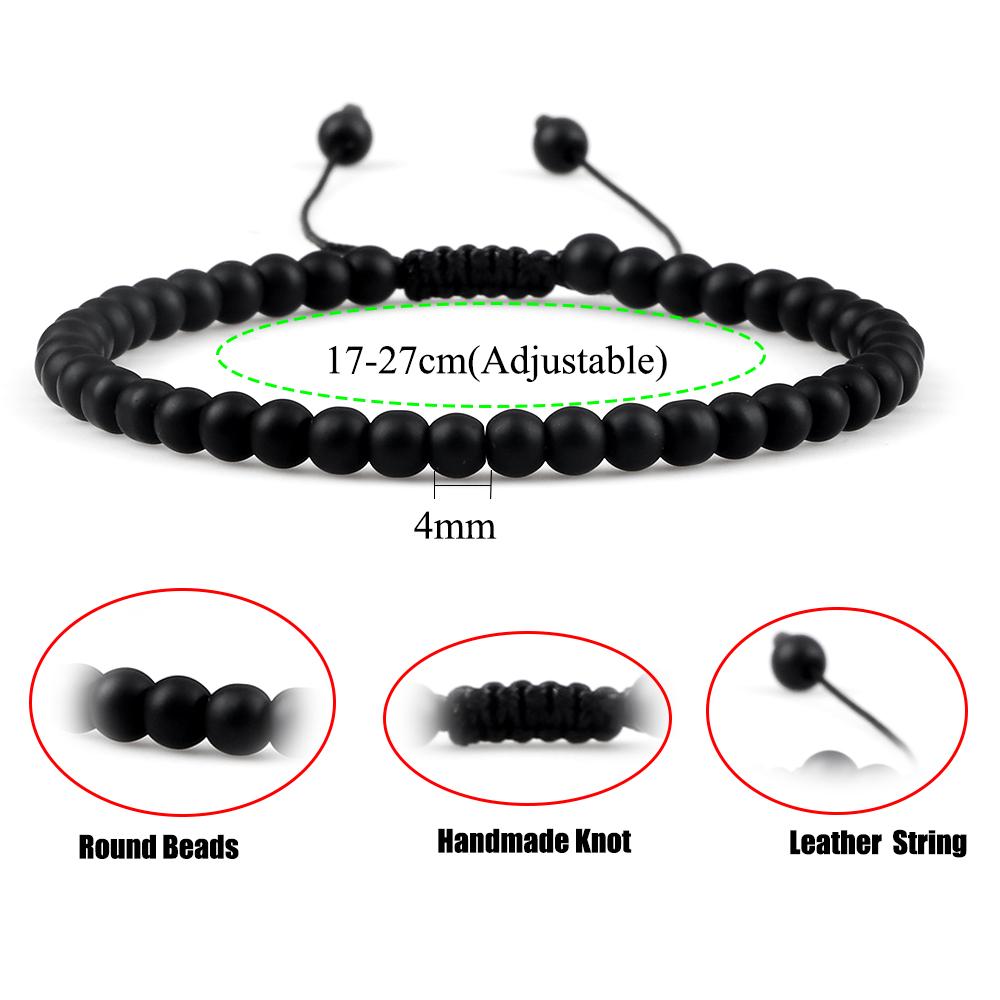 4MM Natural Stone Round Beads Bracelet Women Minimalism Adjustable Leather String Bangles Jewelry Men Healing Yoga Pulsera Gift