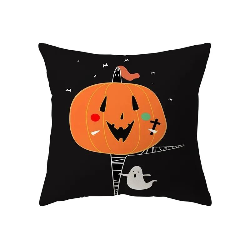 Halloween Theme Pillow Cover Car Office Living Room Sofa Halloween Pumpkin Lantern Decoration Pillow Cover