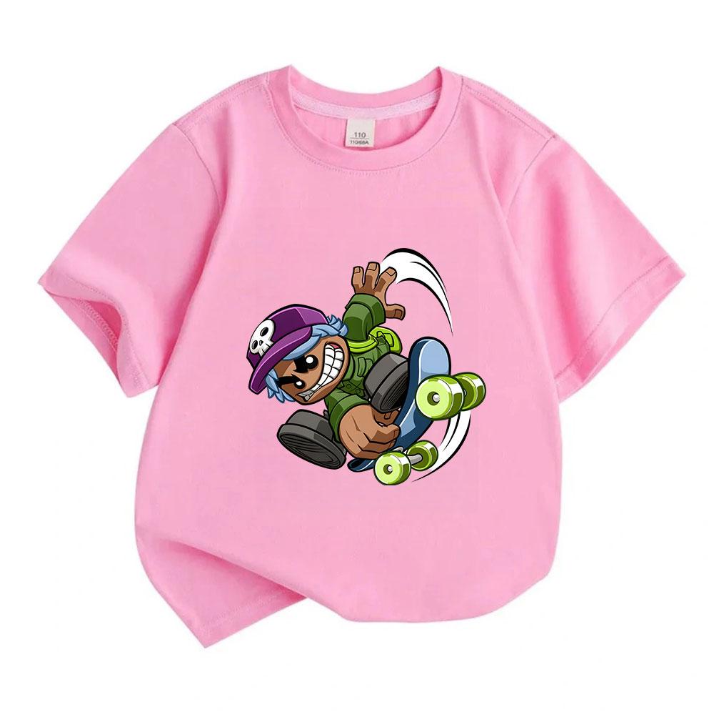 Kids Boys Girls Crew Neck Short Sleeve 100% Cotton T-shirt, Cool Cartoon Skateboard Skater Print Casual Tees, Comfortable Lightweight Tops for Daily O