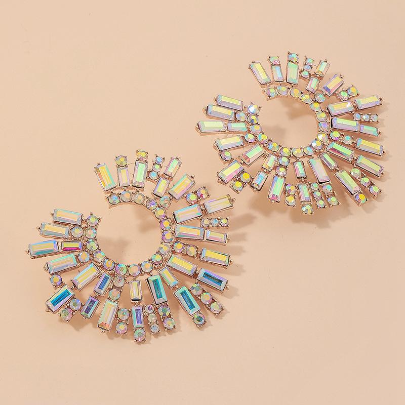 European and American diamond-set metal wind splicing flower earrings light luxury high-end earrings fashionable versatile personalized earrings