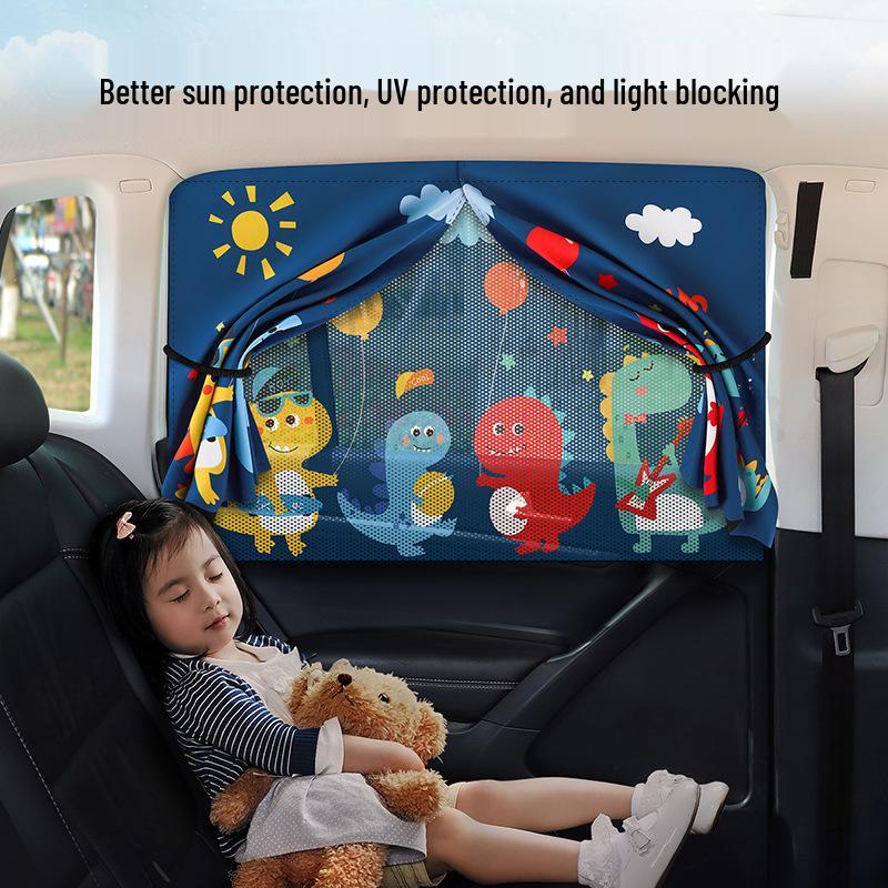 Magnetic Double Layer Dinosaur Sunshade: Child's Car Window Curtain for Sun Protection and Privacy