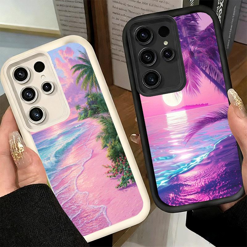 Phone Case for Samsung Galaxy S26 S25 Ultra S24 FE Pink Sunset Beach Dreamy Scenery Shell S23 Plus S22 + S21 S20 5G Soft Silicon