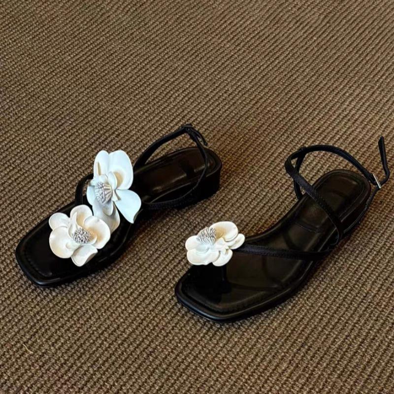 

Fashion Flower Women Clip Toe Heeled Sandals Soft Sole Shoes Woman Casual Loafers 2025 Fashion Slingback Summer Dress Shallow Sandalia 40 чёрный