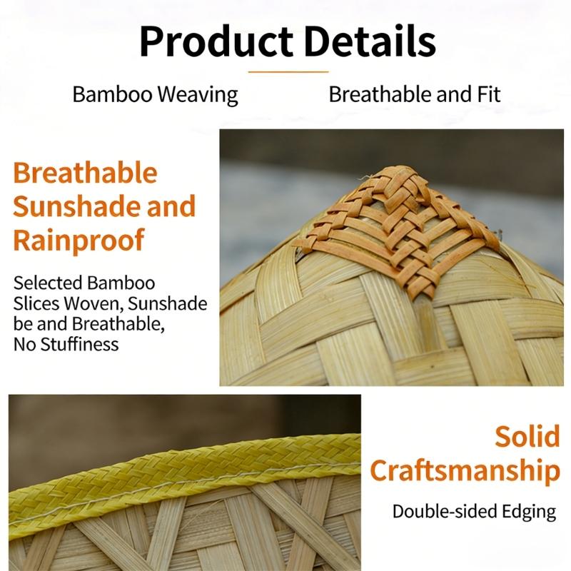 36cm Chinesischer Strohhut Asiatische Reiskappe Chinesische Orientalische Kappe Wasserdicht Verstellbarer Kinnriemen Stroh für den Urlaub