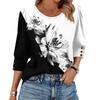 Women's Fashion Casual Vintage Floral Print Round Neck Sevenfold Sleeve T-shirt Top