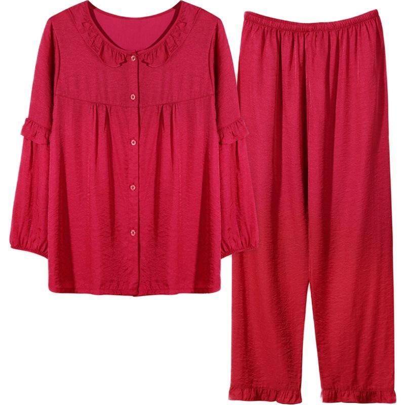 Spring and summer new tencel cotton pajamas women's comfortable lace loungewear nine-quarter sleeve trousers women's cardigan set