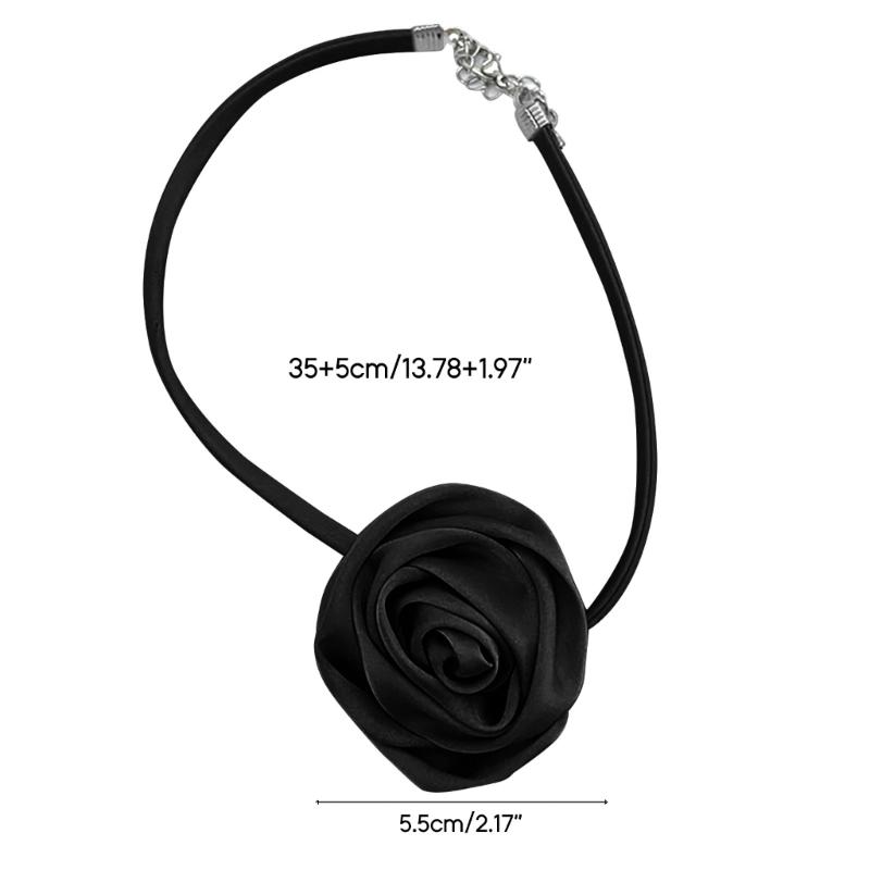 Gothic Elegant Big Rose Flower Clavicle Chain Necklace Women Wedding Bridal Sexy Adjustable Choker Jewelry Y2K Accessory