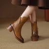 Coarse Brown Short Boots for Women British Style Side Zipper High Heels Polished Retro Round Toe Boots for Women