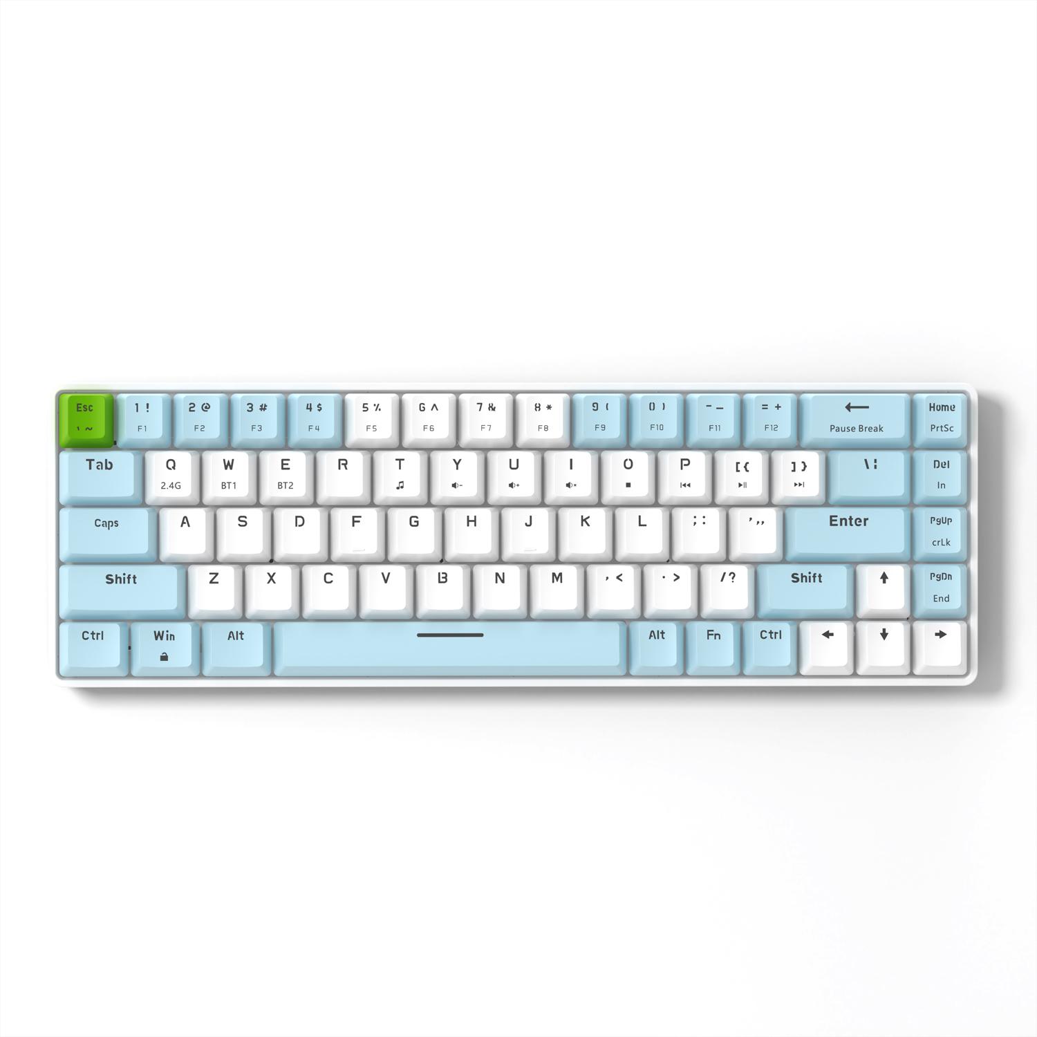 

SUNSONNY 68 клавиш 2.4g Bluetooth механическая клавиатура беспроводная спортивная игровая красная ручка чайная ручка 35*15*5cm белый/синий