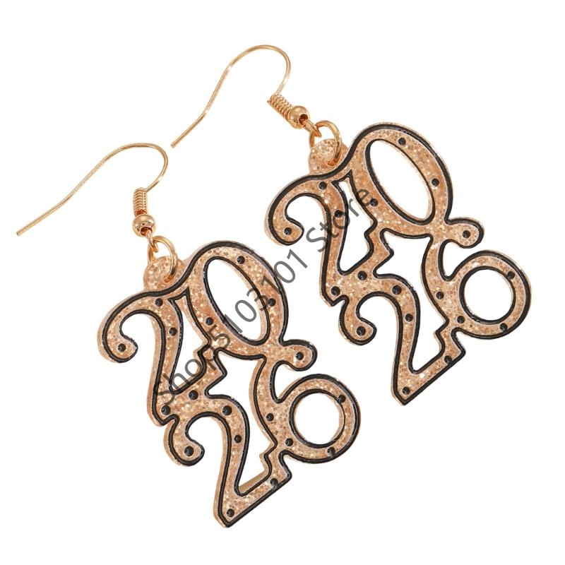 Minimalist New Year 2026 Earrings Hollow Out Metal Pendant Drop Earrings For Women Men New Year Jewelry Gifts