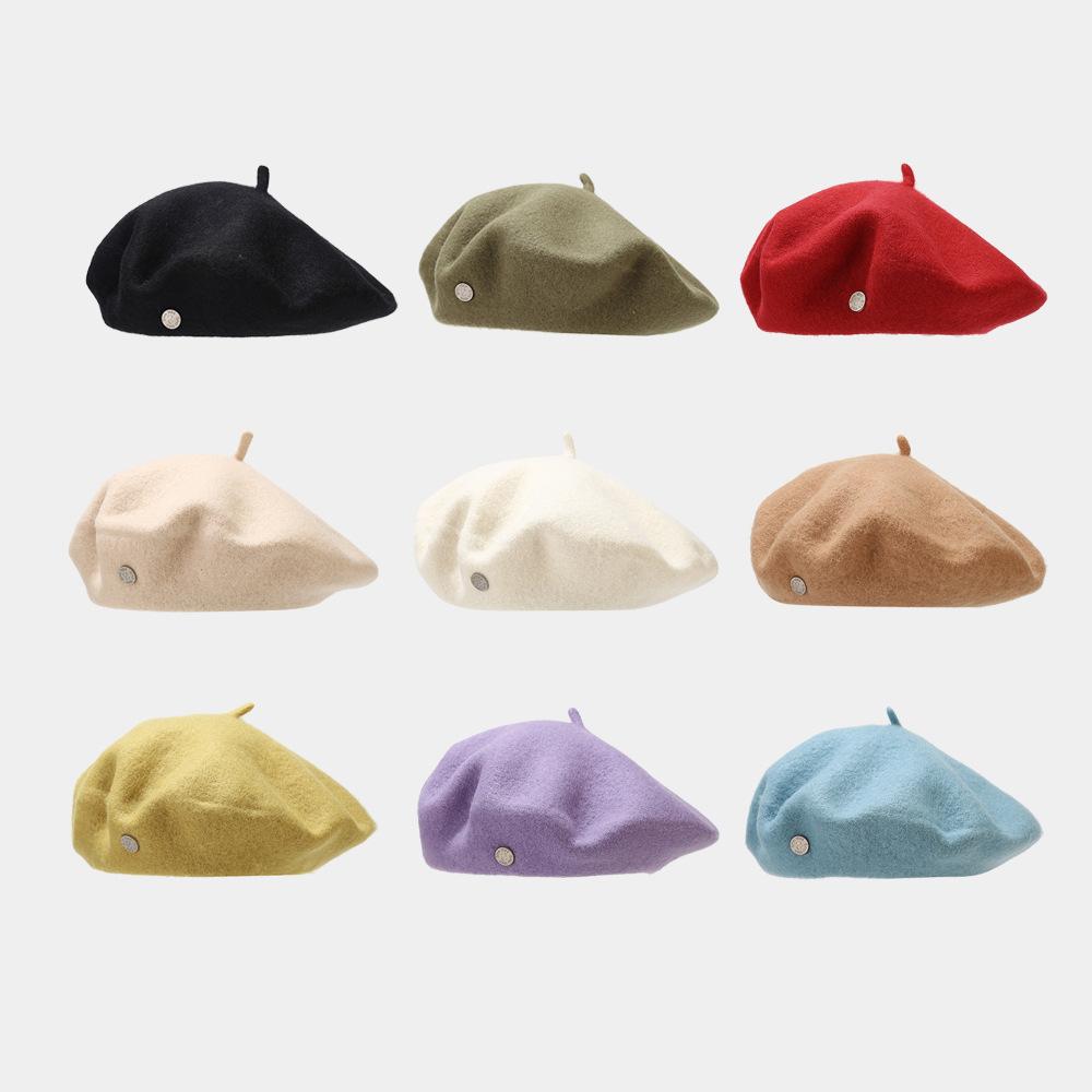 Ins Metal Standard Beret Autumn and Winter Retro Temperament Literary Painter Hat Showing Face Small Woolen Bud Hat Female
