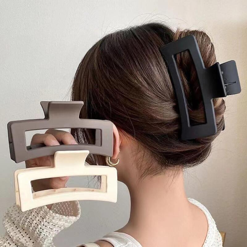 Square hair clip cutout big size king hair pin matte black