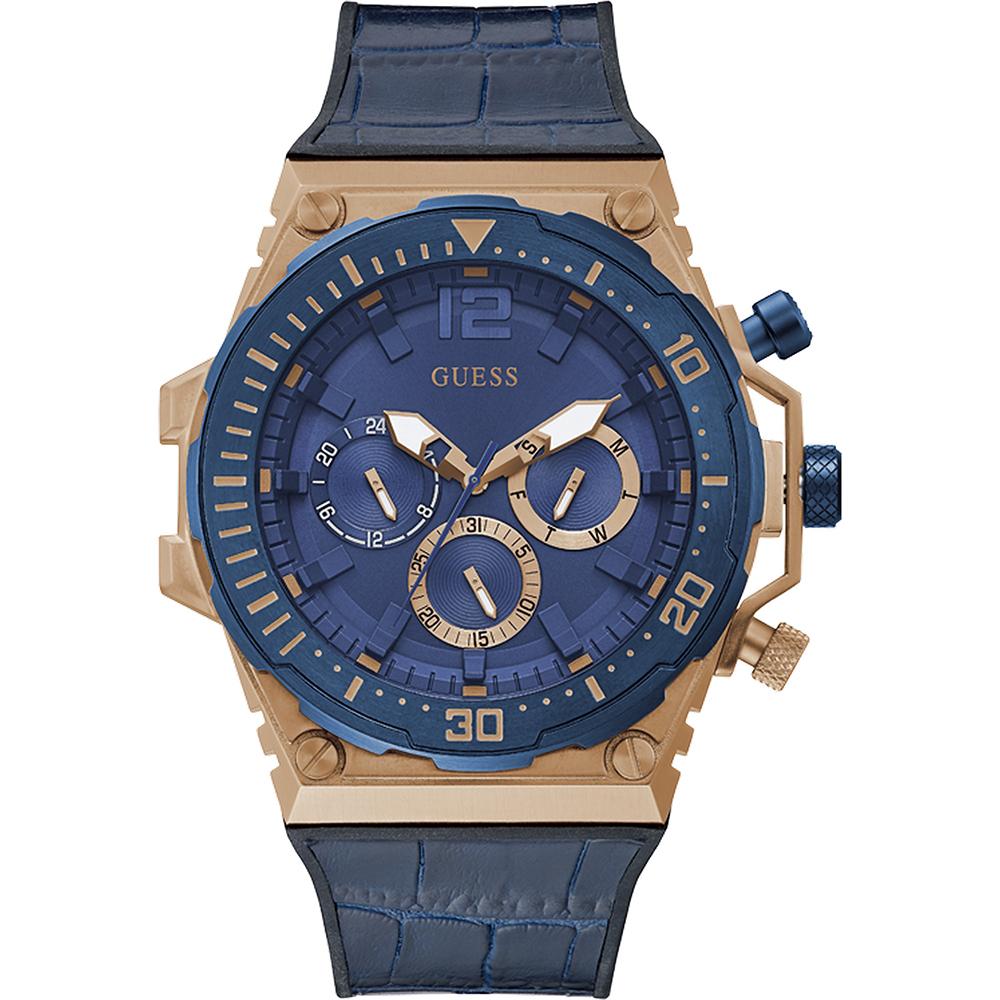 GUESS Venture Blue Leather Rose Gold Tone Men s Quartz Watch GW0326G1 синий