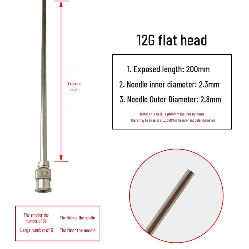 200mm Precision Stainless Steel Dispensing Needle with Pointed and Flat Tips